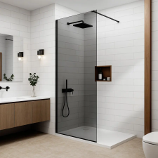 Water Fun Walk-in || Black zuhanyfal, füstüveggel 110, 200cm, 8mm, NANO kád, zuhanykabin