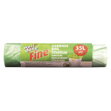 WELL DONE Fine szemeteszsák 35 l /zöld/ zsinóros 15x35l (35db/karton) tisztító- és takarítószer, higiénia