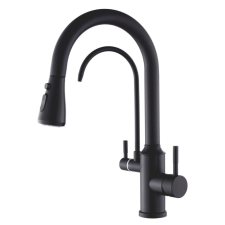 Welland Riva 3 utas / vízszűrős mosogató csaptelep - kihúzható zuhanyfej (fekete) csaptelep