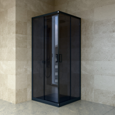 Welland SQ-8080 zuhanykabin elhúzható ajtóval - 80 x 80 cm - fekete profil / füstüveg kád, zuhanykabin