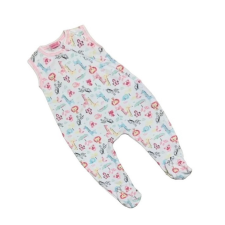 Wikids ujjatlan cipzáros pamut rugi - Fehér Pasztell Rózsaszín Szafaris 56-os rugdalózó