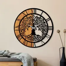  Wooden Clock - 64 Dekoratív fa falióra 56x56 Dió-Fekete falióra