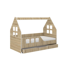 Wooden Toys Hangulatos HÁZIKÓ gyerekágy SONOMA 160x80cm matraccal és ágyneműtartóval - balos ágy és ágykellék