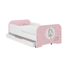 Wooden Toys MIKI gyerekágy, 140x70cm,  matraccal és ágyneműtartóval, hercegnő minta, rózsaszín ágy és ágykellék
