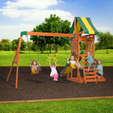 Woodlit Woodlit Sunnydale kerti Játszótér csúszdával, 3 hintával és piknik asztallal #barna-zöld játszótér
