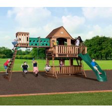 Woodlit Woodridge kerti Játszótér csúszdával, hintákkal és mászóhíddal #barna-zöld játszótér