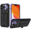Wooze Apple iPhone 14 Plus, Műanyag hátlap védőtok szilikon belső, közepesen ütésálló, kitámasztóval, kártyatartóval, Wooze Transformer, fekete/lila