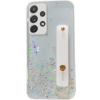 Wooze Apple iPhone 15 Pro Max, Szilikon tok, közepesen ütésálló, kézpánttal, színátmenetes, csillogó minta, Wooze Strap Star, mintás/fehér