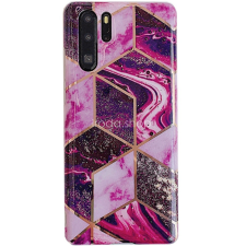 Wooze Huawei P40, Szilikon tok, sokszöges márvány minta, Wooze Geometric Marble, színes/lila tok és táska