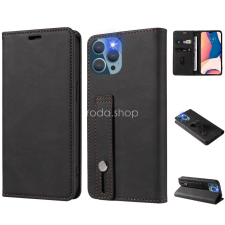 Wooze OnePlus 9R, Oldalra nyíló tok, stand, kártyatartóval, kézpánttal, Wooze Business Plus, fekete tok és táska