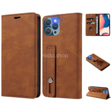 Wooze Oppo A17, Oldalra nyíló tok, stand, kártyatartóval, kézpánttal, Wooze Business Plus, barna tok és táska