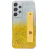 Wooze Samsung Galaxy A22 4G SM-A225F, Szilikon tok, közepesen ütésálló, kézpánttal, színátmenetes, csillogó minta, Wooze Strap Star, mintás/sárga