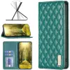 Wooze Samsung Galaxy A42 5G / M42 5G SM-A426B / M426B, Oldalra nyíló tok, stand, kártyatartóval, 3D rombusz minta, Wooze Pillow, zöld