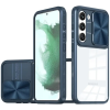 Wooze Samsung Galaxy A53 5G SM-A536U, Műanyag hátlap + szilikon keret, átlátszó akril hátlap, kamera védelem, Wooze Trendy, sötétkék