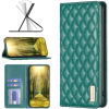 Wooze Samsung Galaxy A73 5G SM-A736B, Oldalra nyíló tok, stand, kártyatartóval, 3D rombusz minta, Wooze Pillow, zöld