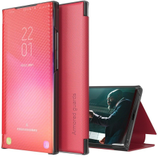 Wooze Samsung Galaxy S22 Plus 5G SM-S906, Oldalra nyíló tok, stand, hívás mutatóval, kevlár minta, Wooze Smart View Cover Carbon, piros tok és táska
