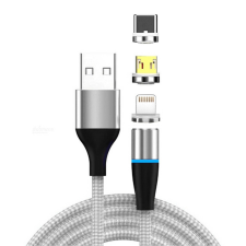 WPOWER 18W 3 az 1-ben mágneses USB kábel 2.0m, ezüst kábel és adapter