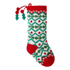 X-mas kötött karácsonyi zokni, zöld-fehér karácsonyi dekoráció