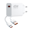 Xiaomi hálózati töltő USB aljzat (45W, gyorstöltő + Type-C kábel) FEHÉR