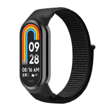 Xiaomi Mi Smart Band 8, textíl pótszíj, nylon, tépőzáras, állítható, légáteresztő, fekete okosóra kellék