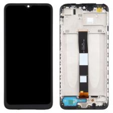 Xiaomi Redmi 9A/9AT/9C/Poco C3, LCD kijelző érintőplexivel és előlapkerettel, fekete mobiltelefon, tablet alkatrész