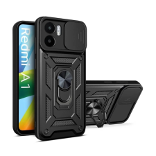  Xiaomi Redmi A1 Telefontok - Camshield - fekete szilikon tok, kitámasztó ujjgyűrűvel, csúsztatható kameravédővel tok és táska