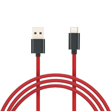 Xiaomi USB töltő- és adatkábel, USB Type-C, 100 cm, 3000 mA, cipőfűző minta, Xiaomi Mi Braided, piros, gyári, SJV4110GL kábel és adapter