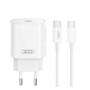 XO CE25 hálózati töltő Type-C aljzat (25W, PD gyorstöltő + Type-C kábel) FEHÉR