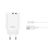 XO CE34 hálózati töltő 2 USB aljzat (2.4A, gyorstöltő + lightning kábel) FEHÉR