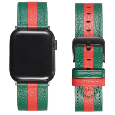 xPRO Apple Watch bőr szíj Sötétzöld / Piros 42mm/44mm/45mm/49mm okosóra kellék