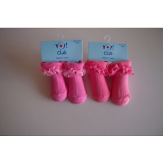 Yo! Baby pamut zokni csipkés 0-3 hó - rózsaszín