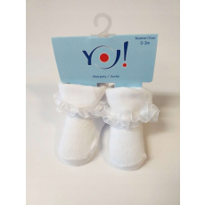 Yo! Baby pamut zokni - fehér csipkés 0-3 hó