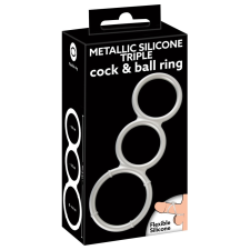  You2Toys - fém hatású tripla szilikon pénisz- és heregyűrű (ezüst) péniszgyűrű