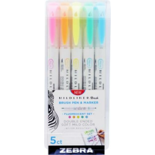Zebra Ecsetirón készlet, kétvégű ZEBRA "Mildliner Fluorescent", 5 szín filctoll, marker