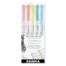 Zebra Mildliner Fluorescent 1,0/3,5 mm Szövegkiemelő készlet, 1,0/3,5 mm- Vegyes színek (5 db/ csomag)) filctoll, marker