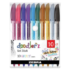  ZEBRA Zseléstoll készlet, 0,33 mm, kupakos, ZEBRA &quot;Doodler&#039;z Glitter&quot;, 10 csillogó vegyes szín toll