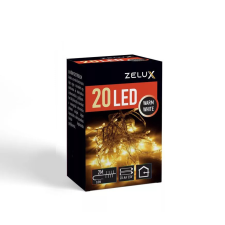 Zelux karácsonyi világítás, fényfűzér, 20 led, fehér, 3000k, 2m karácsonyfa izzósor