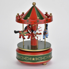  Zenélő körhinta lovas zöld-piros 17cm dekorációs kellék