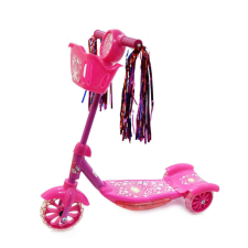  Zenélő-világító roller gyerekeknek - 3 kerekes, kosárral / rózsaszín roller