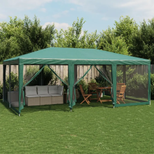  Zöld HDPE rendezvénysátor 10 hálós oldalfallal 6 x 4 m kerti tárolás