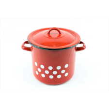  Zománcozott Fazék+Fedő 17cm Piros Dekor edény