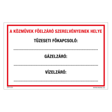 ZSONA DEKOR A Közművek főelzáró szerelvényeinek helye Utánvilágító műanyag tábla 160x250 mm információs címke
