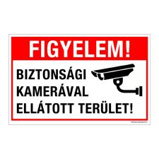 ZSONA DEKOR Figyelem! Biztonsági kamerával ellátott terület! Öntapadós matrica 160x250 mm információs címke