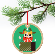 ZSONA DEKOR Karácsonyfa dísz fából nyomtatva Cica a dobozban ajándéktárgy