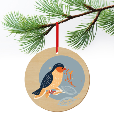 ZSONA DEKOR Karácsonyfa dísz fából nyomtatva Téli madár ajándéktárgy