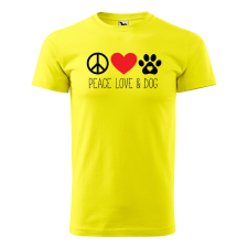 ZSONA DEKOR Póló Peace love and dog mintával - Sárga L méretben egyedi ajándék