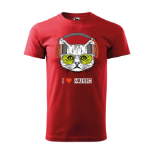 ZSONA DEKOR Póló Zenét hallgató cica mintával - Piros XXXL méretben egyedi ajándék