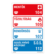 ZSONA DEKOR Segélykérő telefonszámok Alumínium tábla 160x250 mm információs címke