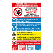 ZSONA DEKOR Vigyázz Munkaterület! Komplex tábla Alumínium tábla 100x160 mm információs címke