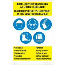 Zsona Építési területen szükséges védőfelszerelés Alumínium tábla 160x250 mm információs címke